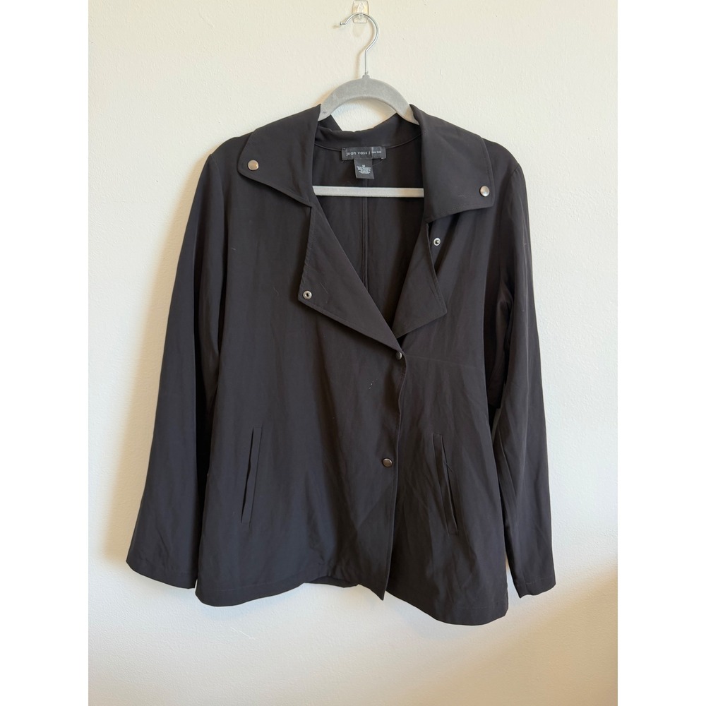 Joan Vass New York Black Snap Front Lightweight Stretch Jacket Women's Medium